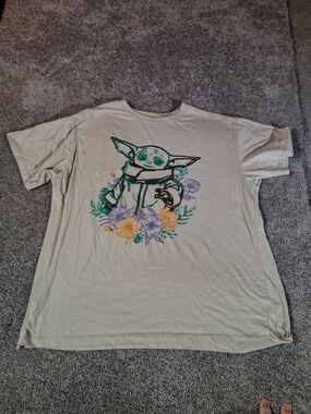 Vintage Star Wars Shirt Women's Tan Embroidered Yoda Jedi Master Tee